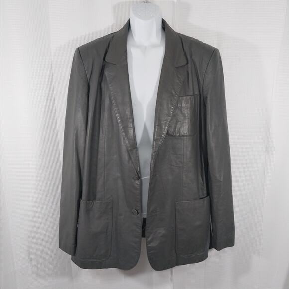 VINTAGE ADAM SPENCER! DOVE GRAY GENUINE LEATHER TAILORED DRESS JACKET! SZ 46R - Picture 3 of 10